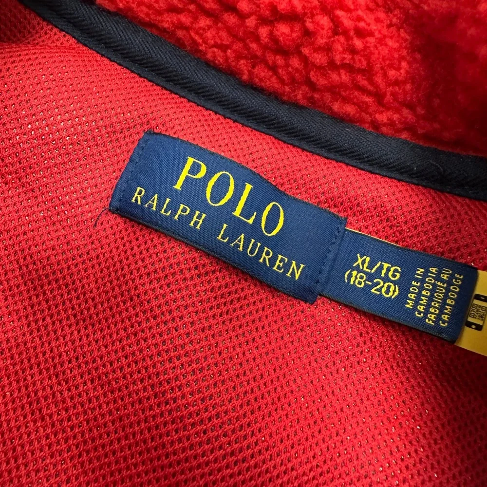 Polo Ralph Lauren Kids XL 18-20 Red Navy Blue Sherpa Fleece Hybrid Jacket